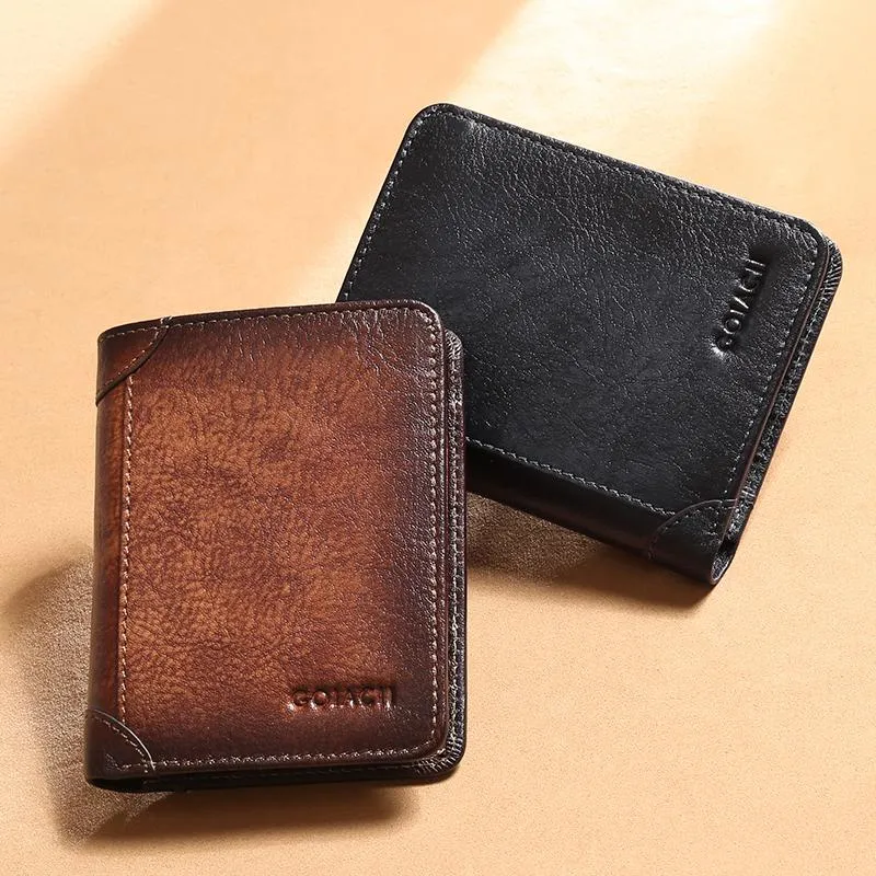 Luufan Retro Style Men's Wallet äkta läder för män RFID Anti Stöldkorthållare Purse Tri-Fold Large Capacity Plånböcker199k