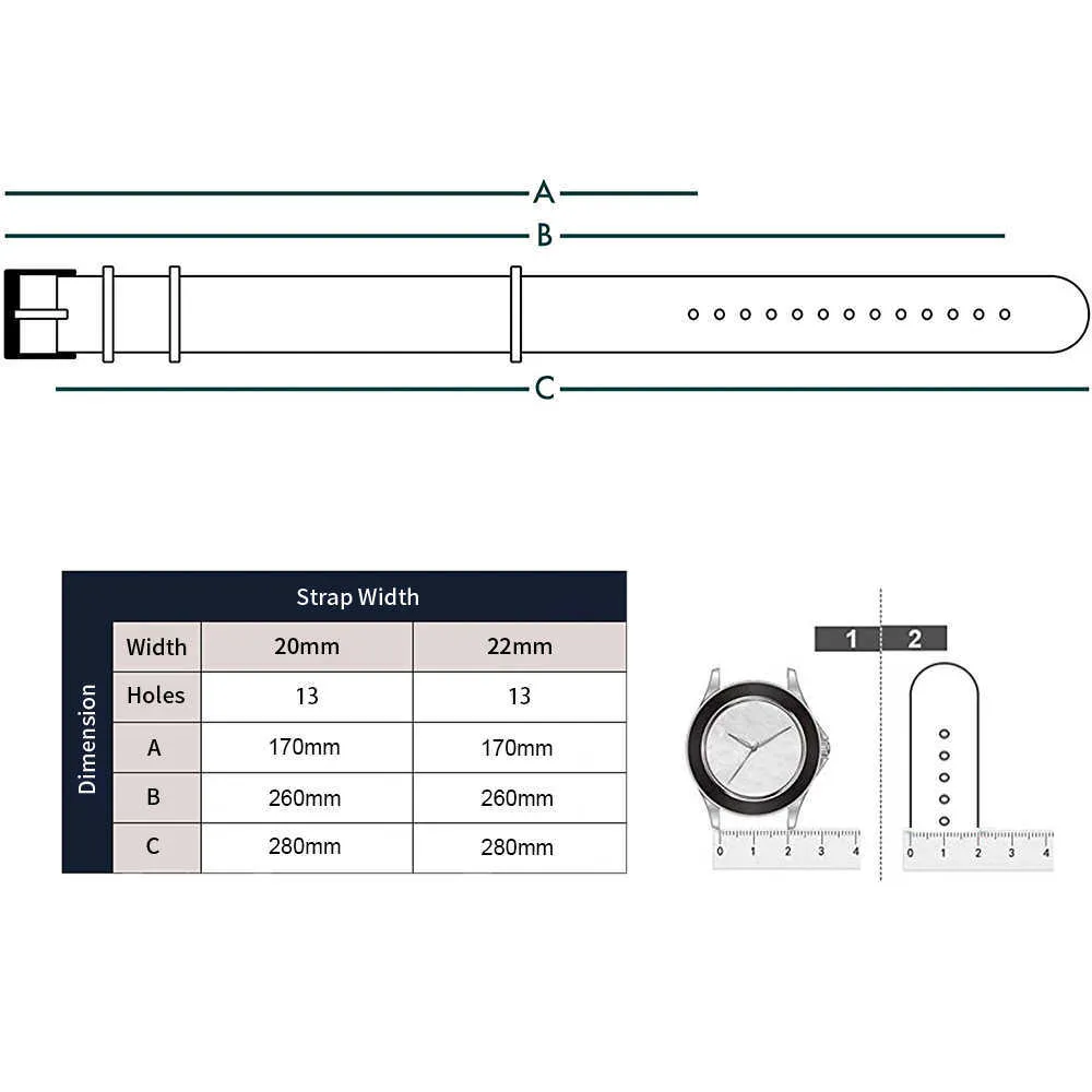 Zegarek Nylon Nylon 20 mm 22 mm pasa Styl wojskowy Miękki materiał na rękę Nato Pasek Watch Akcesoria H091570041919227316