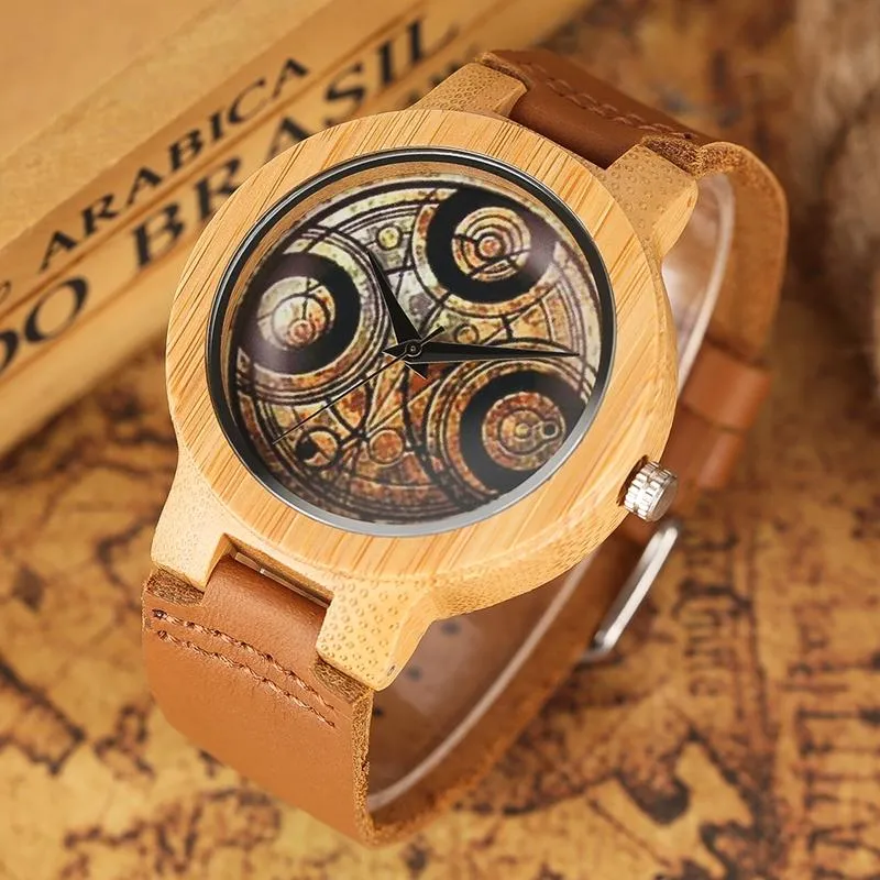 Polshorloges Casual houten horloge dr who oude magische cirkel wijzerplaat simple mannen dames