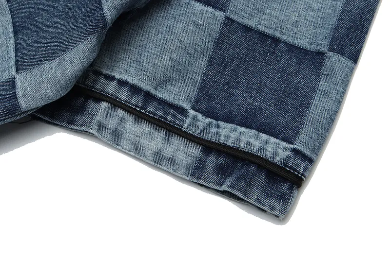 Camicie di jeans lavate scozzesi a blocchi di colore Harajuku Camicia estiva oversize a maniche corte con scollo a V da uomo e da donna T-shirt in denim casual a scacchi