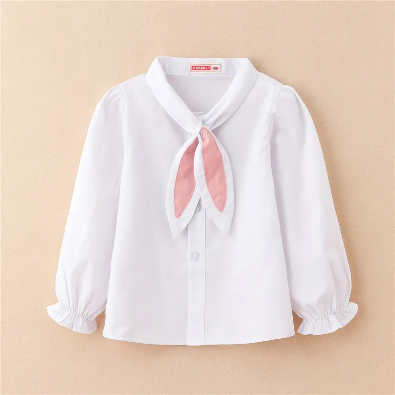 Peuter meisjes blouses shirts kleren wit shirt voor meisje sjaal roze stropdas lange mouw formele katoenschool student uniform 21048996170