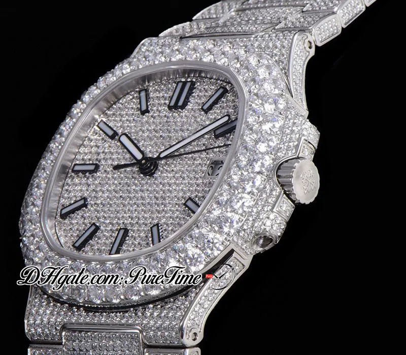 2021 TWF Paved Diamonds 5711 324SC 324CS Автоматические мужские часы с маркерами для часов Полностью замороженный браслет из нержавеющей стали с бриллиантами Super 168E