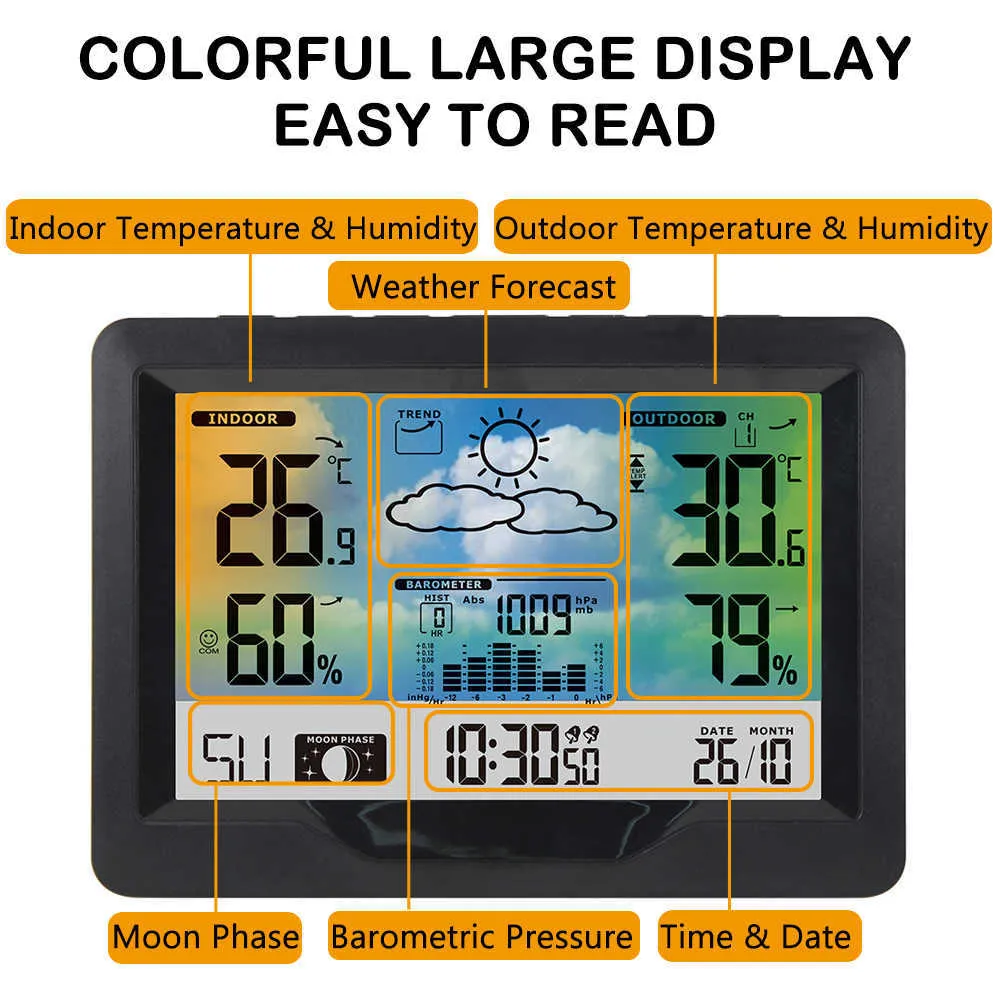 KKMOON Professionnel Portable Station Météo Sans Fil Extérieur Intérieur Numérique Thermomètre Hygromètre Température Humidité Jauge 210719