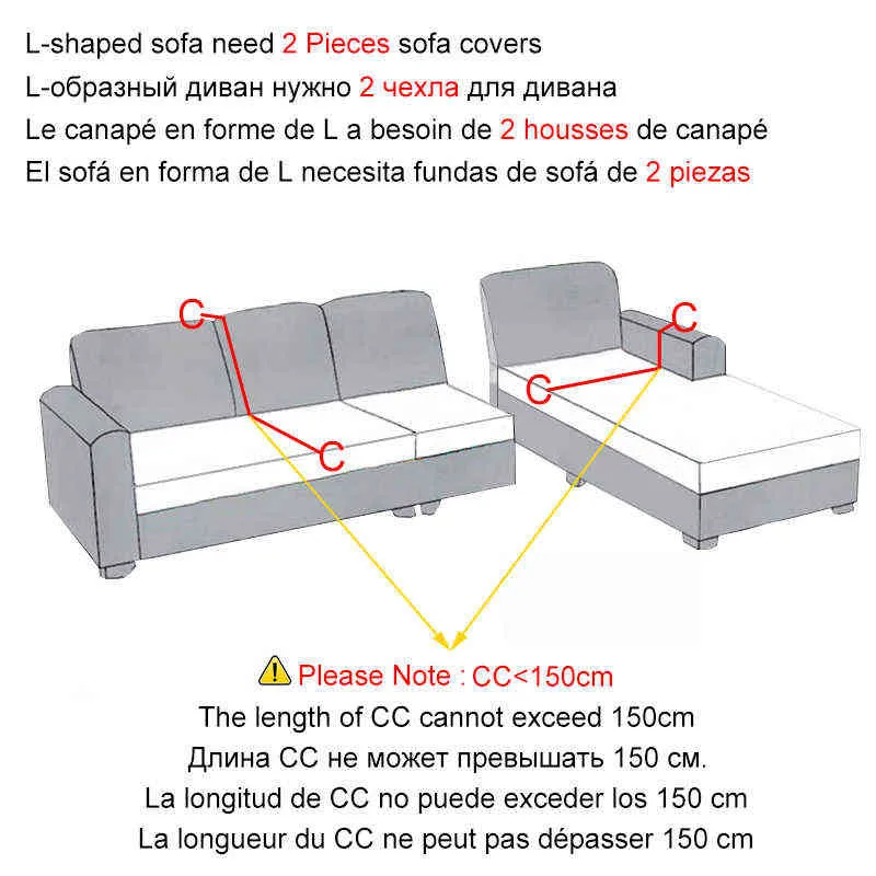 Fodera divano ad angolo a forma di L impermeabile 1/2/3/4 posti Tessuto jacquard Fodera elastica grande Fodere rimovibili soggiorno 211102