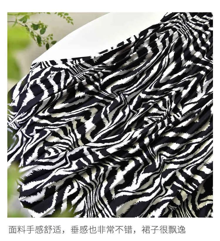 Qooth zebra impressão plissada saia mulher moda chique mujer plissado maxi saia ins senhora elástica cintura saias mulheres qt373 210518