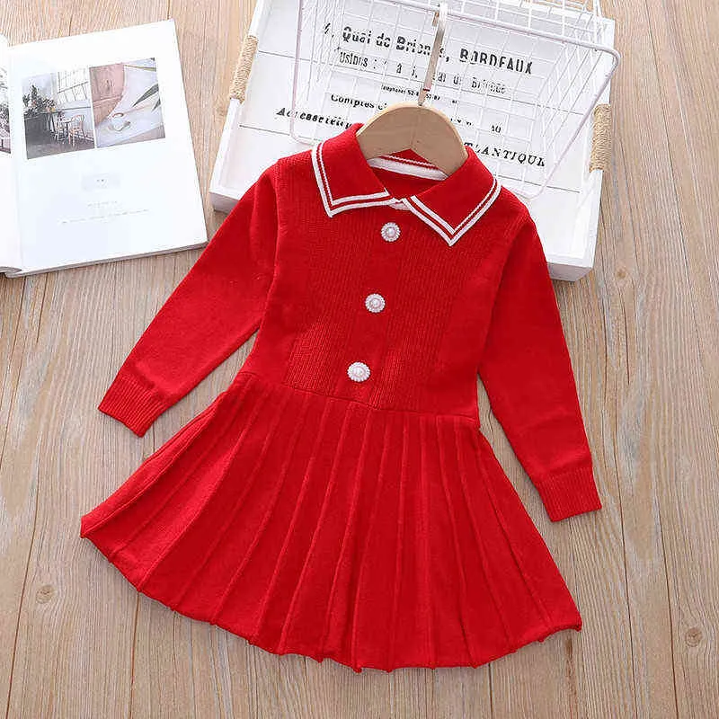 Vestidos de bebê para meninas outono inverno manga comprida malha princesa vestido de lótus colarinho vestido quente meninas roupas bebê g1129