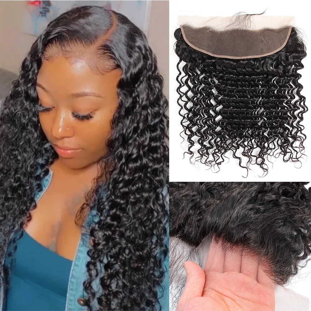 Brasiliansk Remy Deep Wave 13x4 HD Lace Frontal Closure Human Hair Factory Direktförsörjning för grossist och detaljhandel