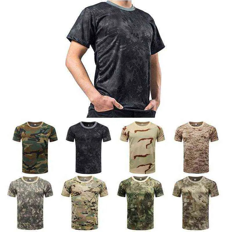Camicia traspirante mimetica ad asciugatura rapida T-shirt tattiche militari aderenti Compressione da uomo Fitness Body Bulding Top G1222