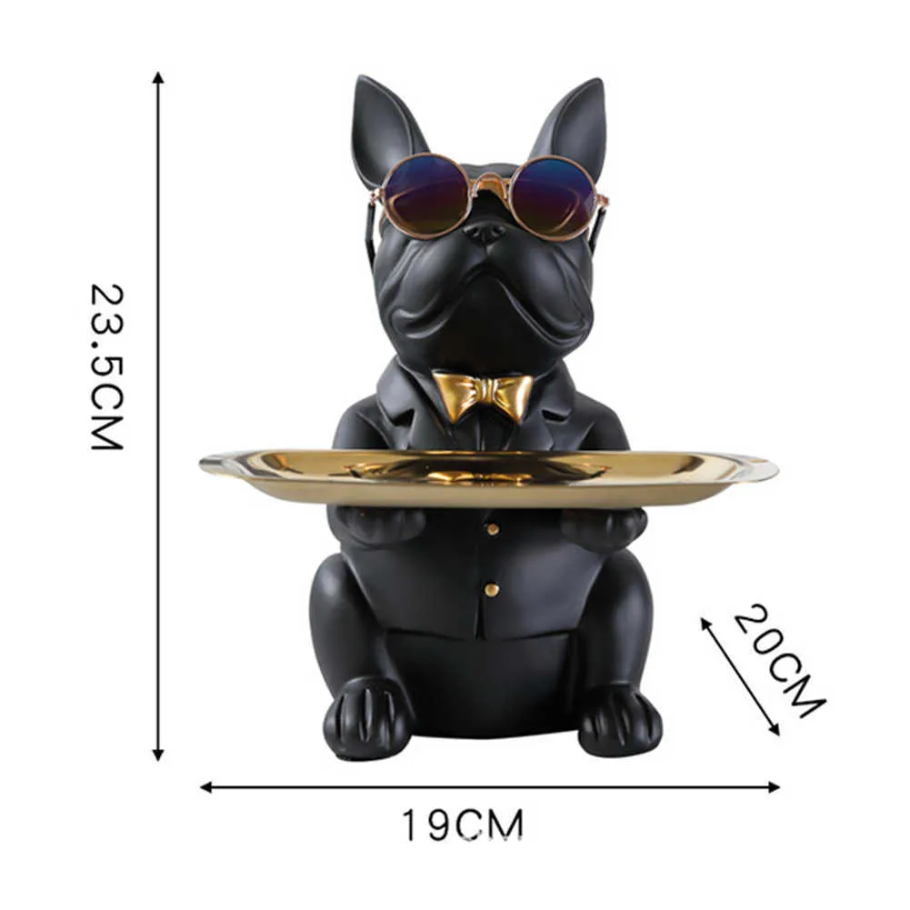 ノルディックフレンチブルドッグ彫刻犬像統計宝石保管テーブル装飾ギフトベルトプレートグラストレイホームアート2108279810282