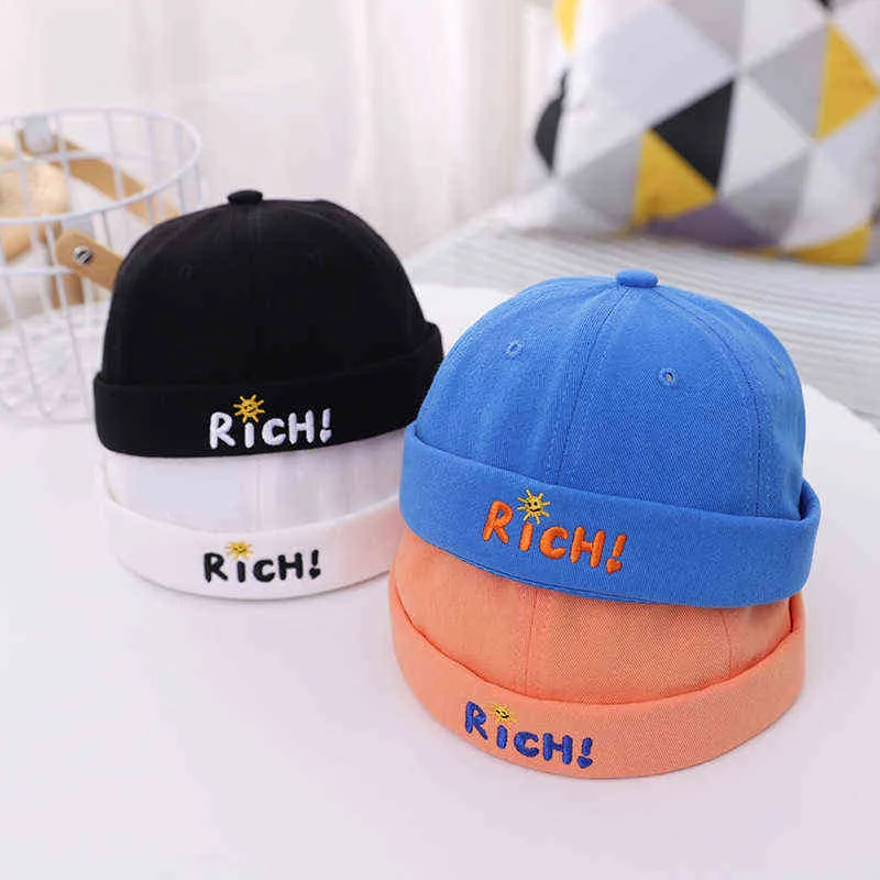 Doitbest Junge Docker Cap Brimless Hat National RICH Letters Mädchen Beanie Hüte Baumwolle Retro Einstellbare Frühling Landlord Sailor Cap Y21111