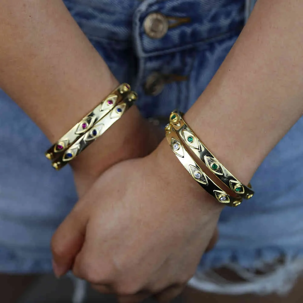 Gioielli di design turco Color oro Chic Moda donna malocchio cz bracciali aperti