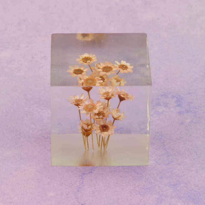 Resin Rose Daisy Cube Dandelion Crystal Glass Paperweight Real Natural Plant Specimen Feng Shui Flowers Xmas Gift met houten doos 211418982