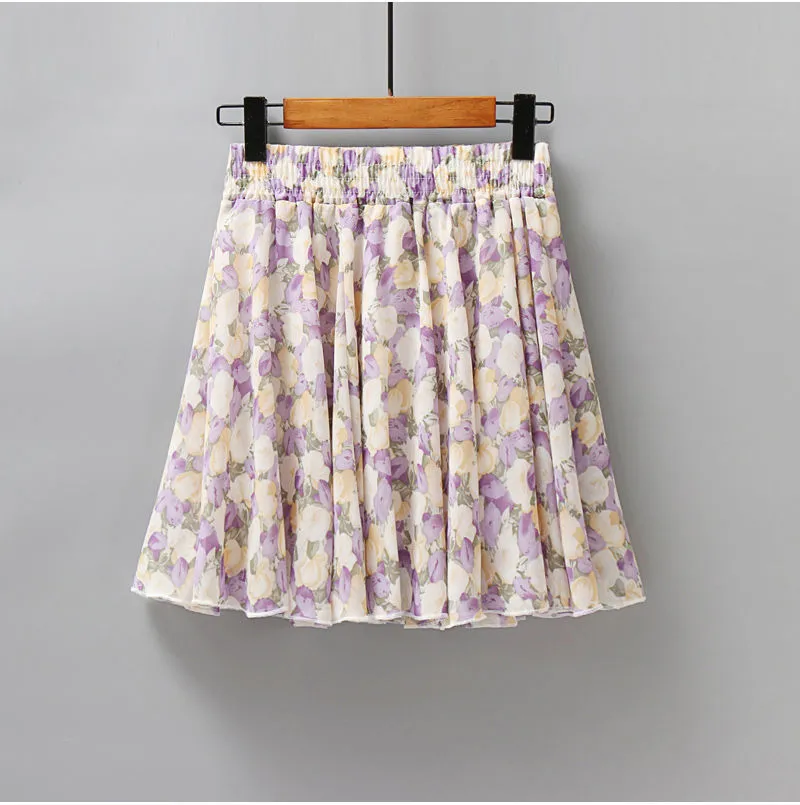 2021 Zomer Nieuwe Koreaanse versie Kleine verse golfpunt chiffon rok hoge taille dunne geplooide veiligheid rok broek x0428