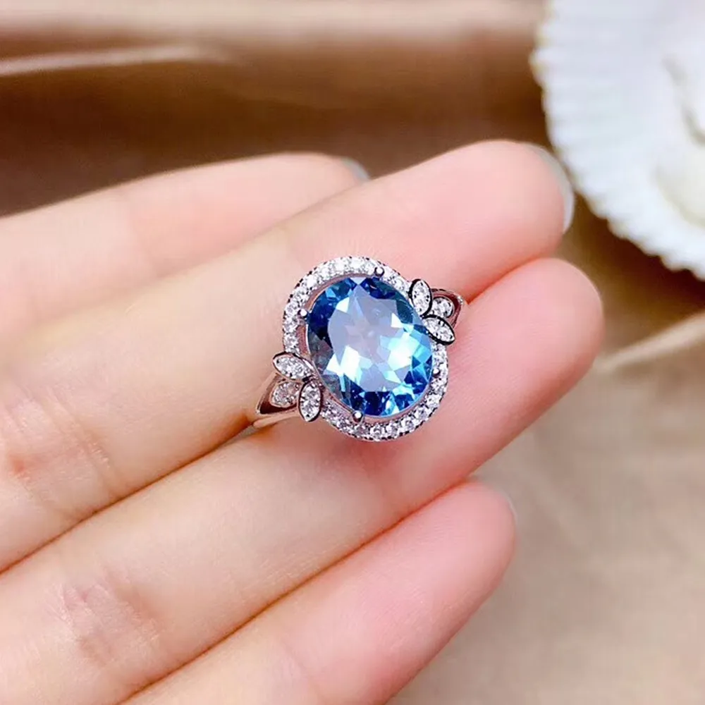 ブルークリスタルTopaz Aquamarine gemstonesダイヤモンドリング女性ホワイトゴールドシルバーカラー結婚式の婚約バンドパーティーギフト