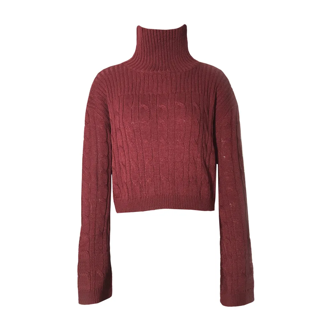 Foridol Turtleneck z dzianiny sweter sweter sweter dorywczo nadbudowany sweter zworki jesień zima czerwony długi rękaw Sweter 210415