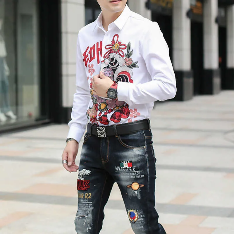 Camicie di lusso uomo Manica lunga Slim Fit Camicie eleganti casual Camicie Chemise Homme Abbigliamento streetwear stile cinese 210527