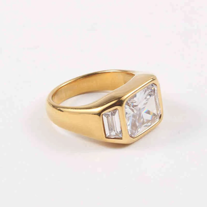 Grand cube carré zircon or grosses femmes en acier inoxydable brillant déclaration bague de cocktail pour la fête vintage6138901