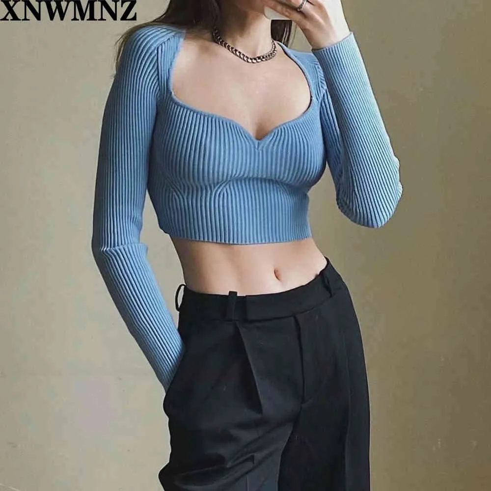 Top Slim Winter Sweater Outono Sexy Peach Collar Slim-Fit All-Match Curto Long-mangas de mangas compridas Camisola de malha Pullovers Mulheres 210520