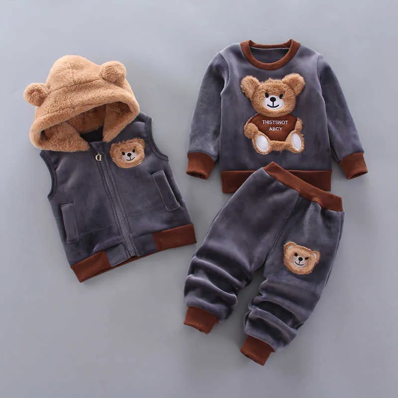 Roupas de bebê menina para crianças conjuntos de roupas VestCoatPant 3 Picecs Boy Set Cartoon Bear Girls 14 Age 2108043371936