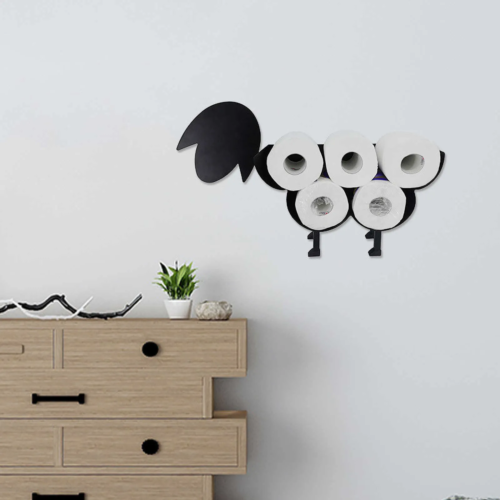 Cute Black Sheep Toilet Paper Roll Holder, Novelty Free Standing Or Wall Mounted Tissue Wc Stand