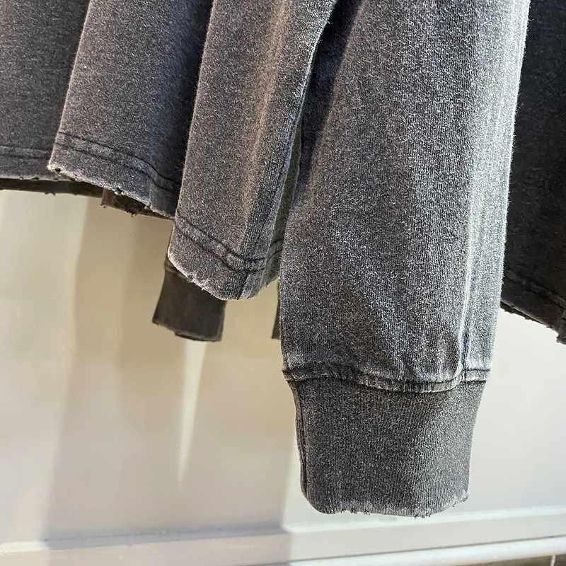 Sweats à capuche pour hommes Demi-corps teint par pulvérisation blanc utilisé 250g T-shirt à manches filetées à la main