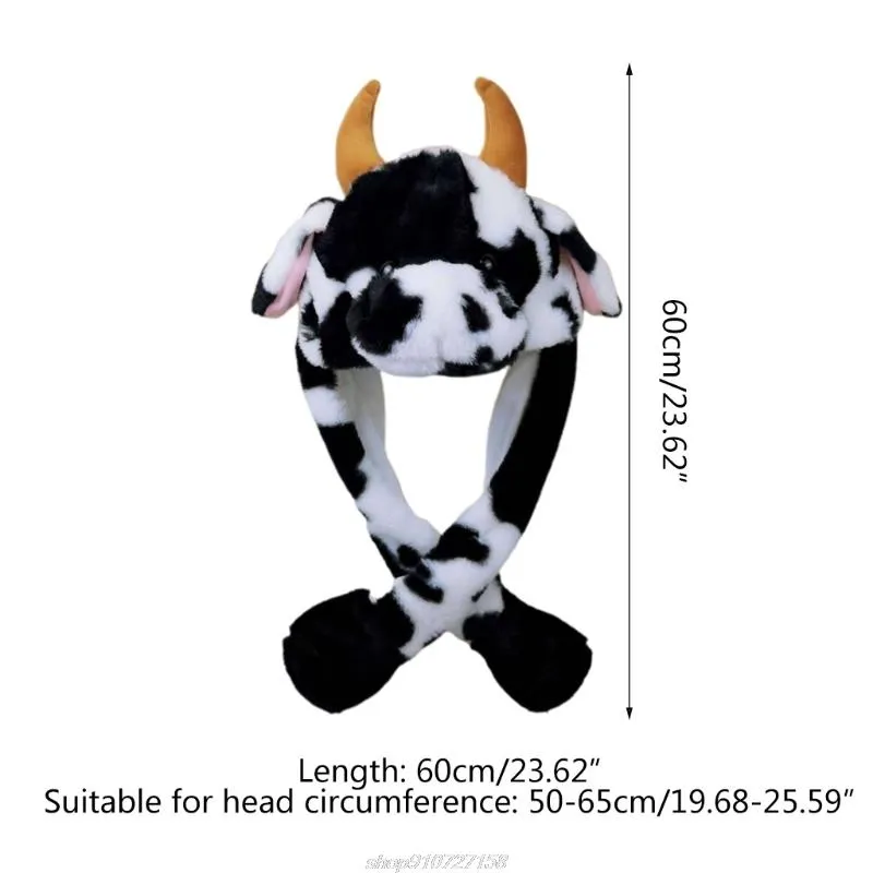 Bonnet Skull Caps LED Light Up Chapeau d'animal en peluche avec oreilles sautantes en mouvement Multicolore Dessin animé Lait de vache Earflap Cap Jouets en peluche JY08278h