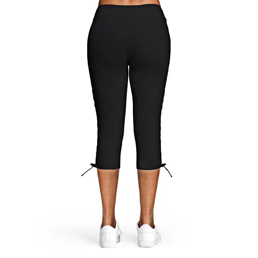Plus Size S-5XL Women Leggings Lace Up Skinny Casual High Waist Side Solid Summer Bottoms Trouser 210925
