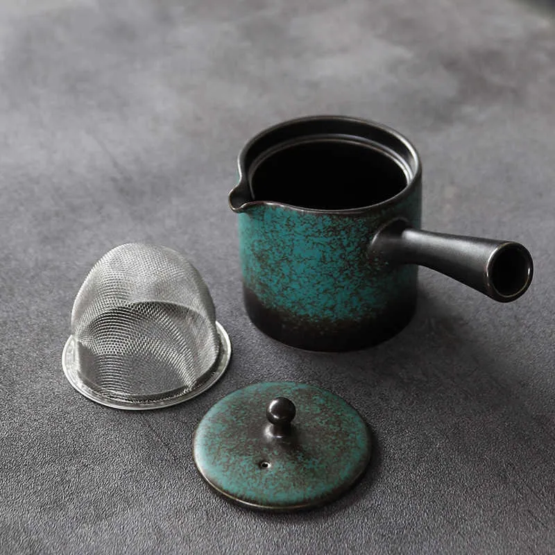 Tangpin Cerâmica Kyusu Bule Verde Tradicional Chinês Chá Pote 200ml 210724