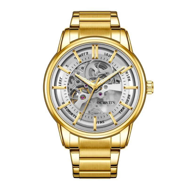 Наручные часы OCHSTIN Механические часы Мужские модные кожаные ремешки для часов Винтаж Скелет Мужские автоматические наручные часы Подарок на день рождения для H333l