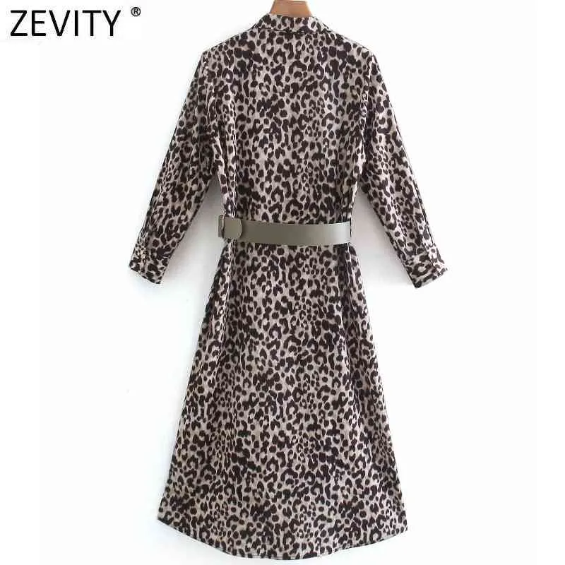 Women Vintage Leopard Stampa telaio con camicia midi Abito Office Lady Chic Casual Maniche Casual Business Party Vestido DS4614 210420