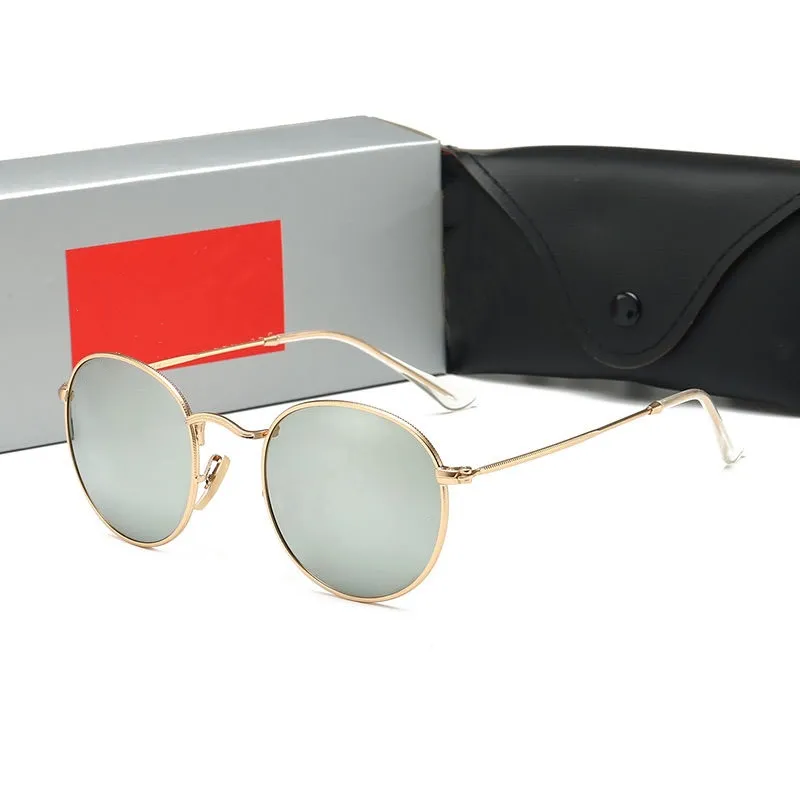 클래식 라운드 선글라스 브랜드 디자인 UV400 안경 금속 금 프레임 태양 안경 남성 여성 거울 선글라스 폴라로이드 유리 렌즈 2114