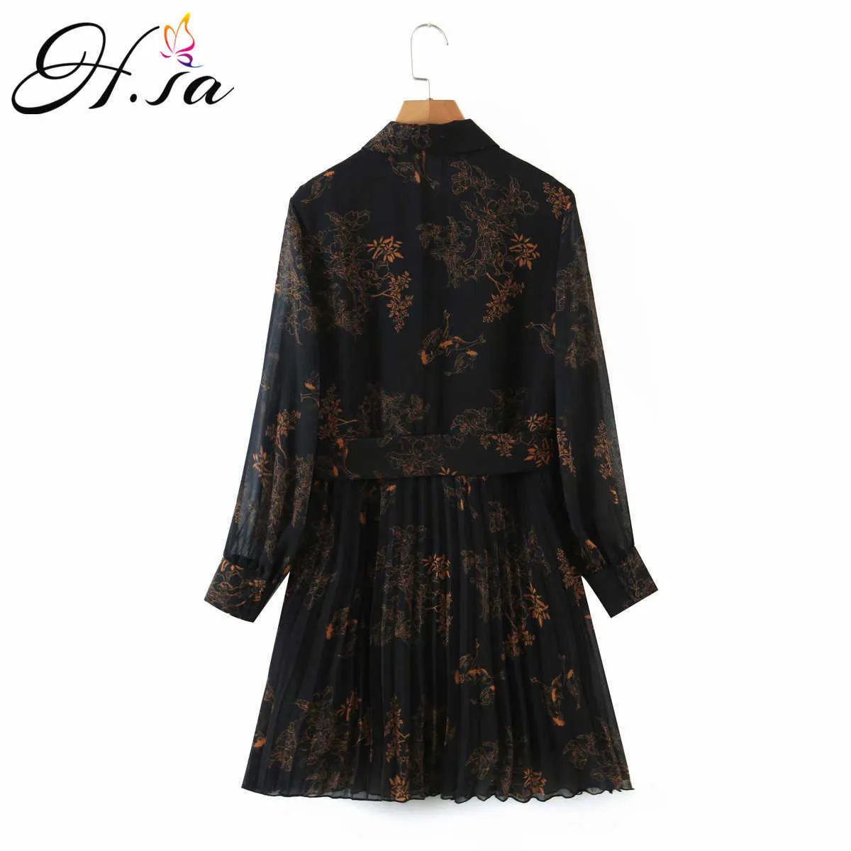 H.SA Женщина платье осень зима элегантные черные цветочные Vestidos с длинным рукавом свободные винтажные платья женщины одежда плиссированные халат 210716