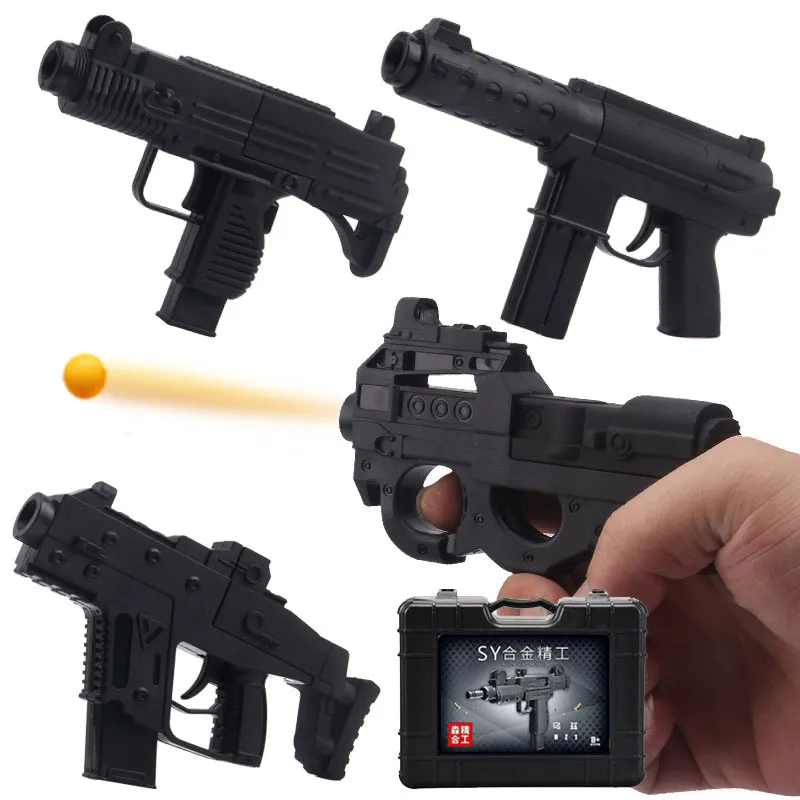 합금 미니 권총 총 장난감 모델 P90 TEC-9 기관단총 성인을위한 안전한 총알 수집 소년 생일 선물
