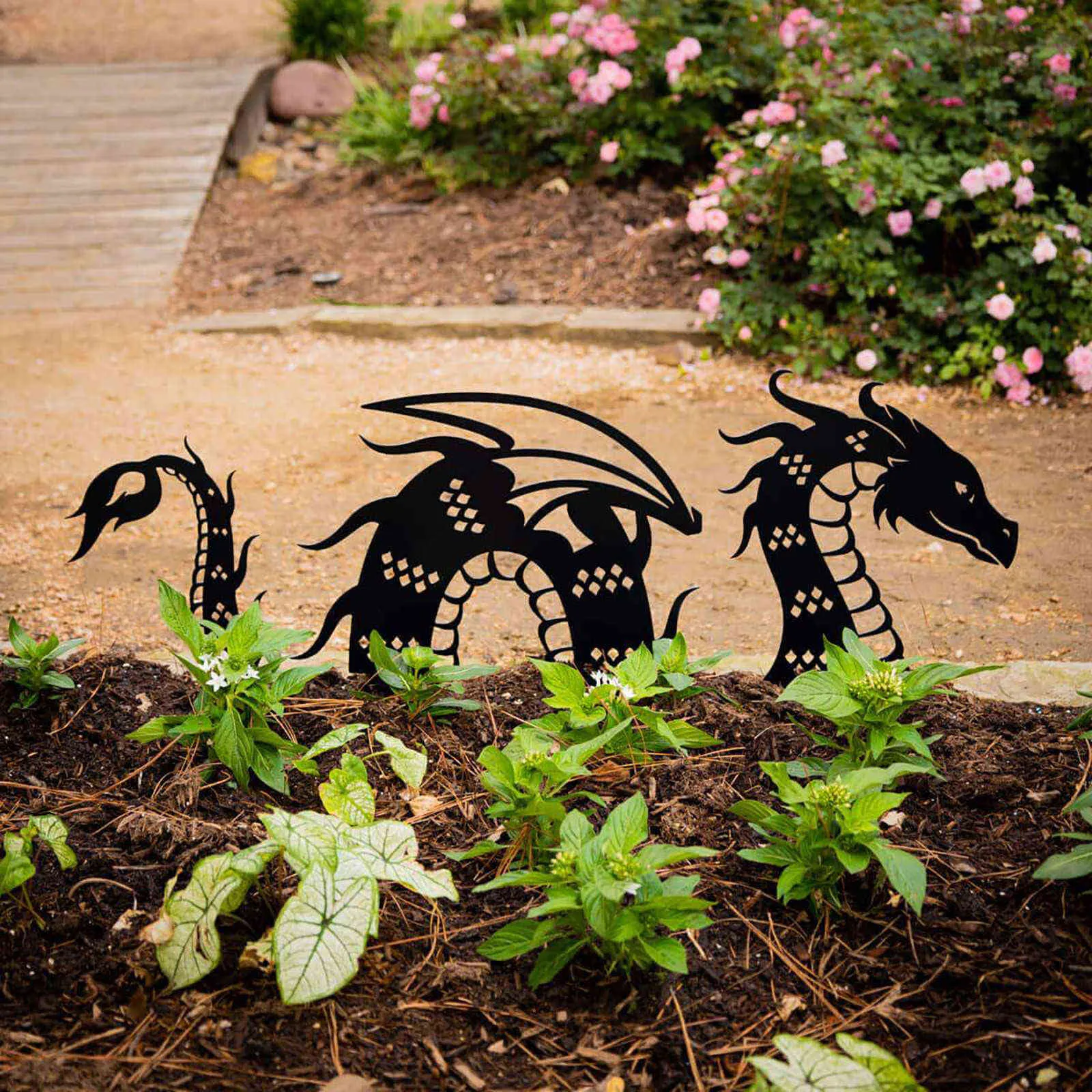 Garden Art dragon palo decorazioni statua acrilica Inserisci Decor giardino Yard Decor regalo Manor Lawn Decorazione del giardino nero Q0812098576