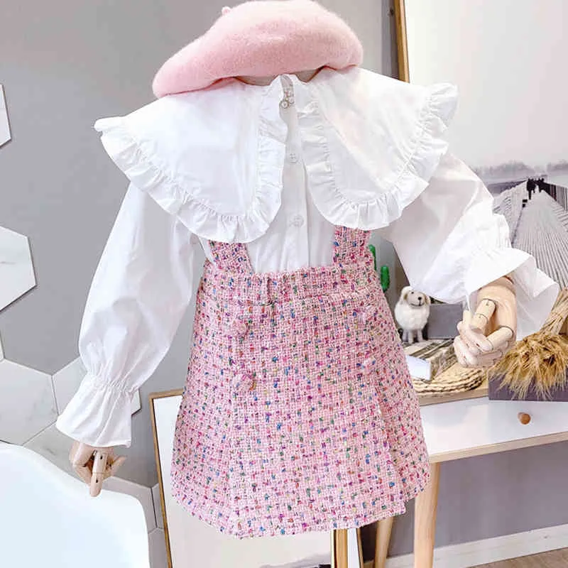 Девушка набор Осень детская одежда большой воротник кукла с длинным рукавом рубашка + жилет платье 2 шт. Корейский стиль детская одежда 210515