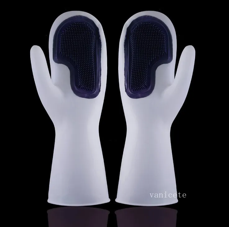 PVC-gummi diskbegär handskar med pensel Vattentät för tvättstädning Handske Slitstarkt rent verktyg Köksartiklar T2i53322