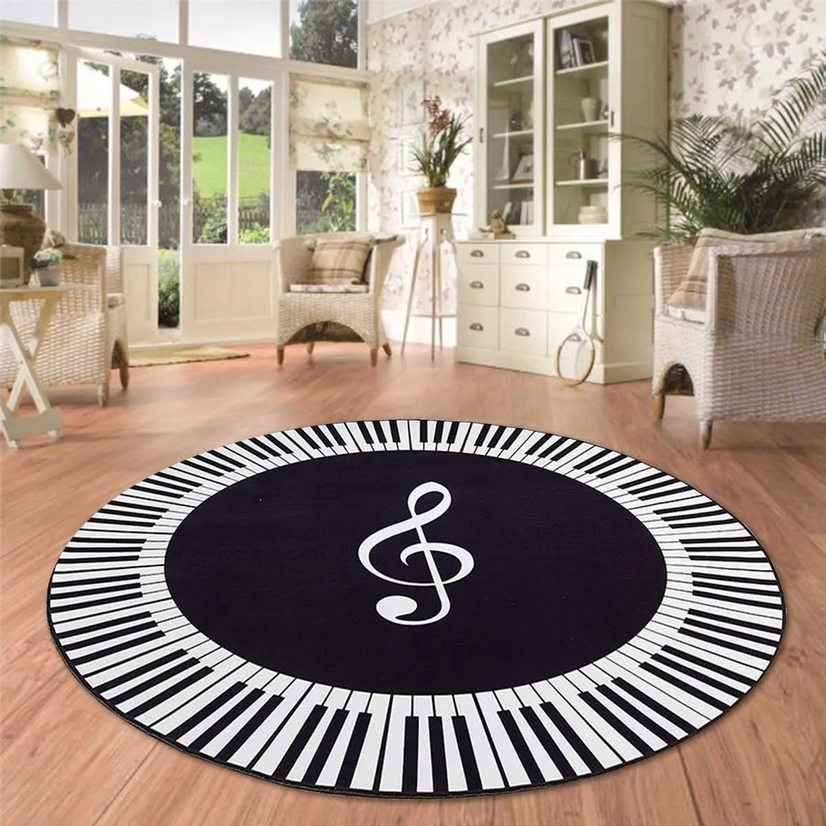 Tapijt Muziek Symbool Piano Sleutels Zwart Wit Ronde Anti Slip Tapijten Home Slaapkamer Foot Pads Vloerdecoratie 4 Maten 210626