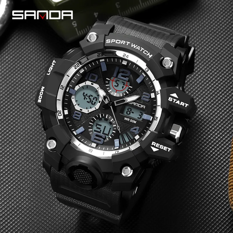 2020 Top Luxury Brand SANDA Men's Watch Men Sport Watches Multifunction Shock Digital Military Watches Male Clock reloj hombr268I