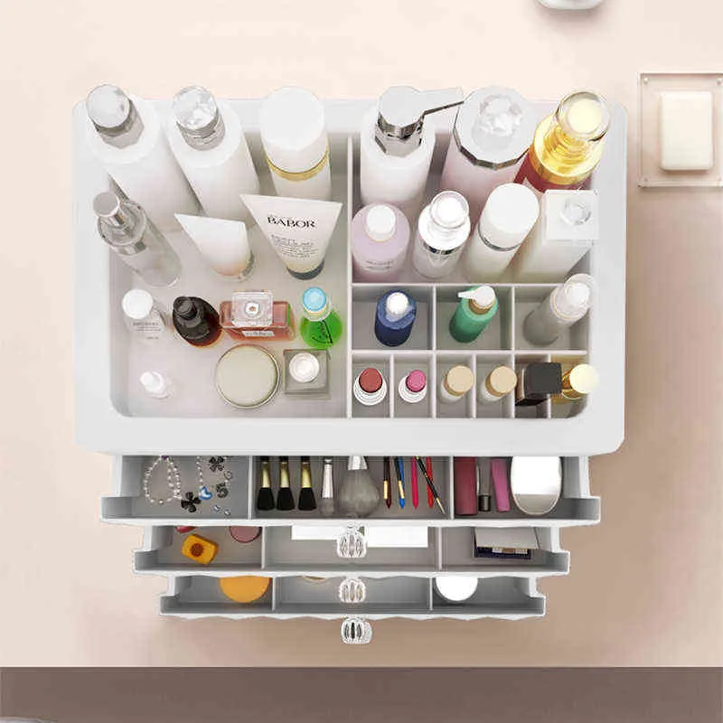 Kosmetika Förvaringslåda Tre lagerlådor Makeup Smycken Arrangör Skrivbord Läppstift Nail Oil Container Beauty Cosmetic Case 211112