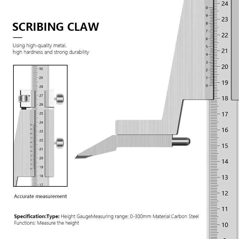XCAN Suwmiarki Vernier Suwmiarki 0-300mm Wskaźnik ze stali nierdzewnej Z Stojakiem Narzędzia RULER 210922