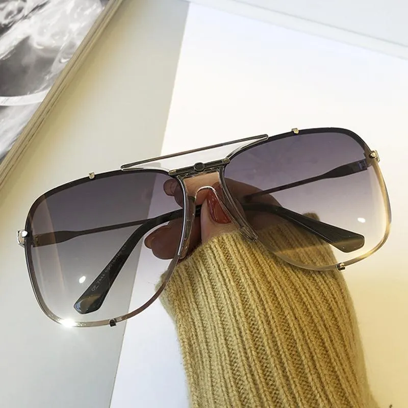 Marca de moda gradiente piloto óculos de sol para homens vintage liga única garra oval óculos de sol feminino oversized condução shades294h