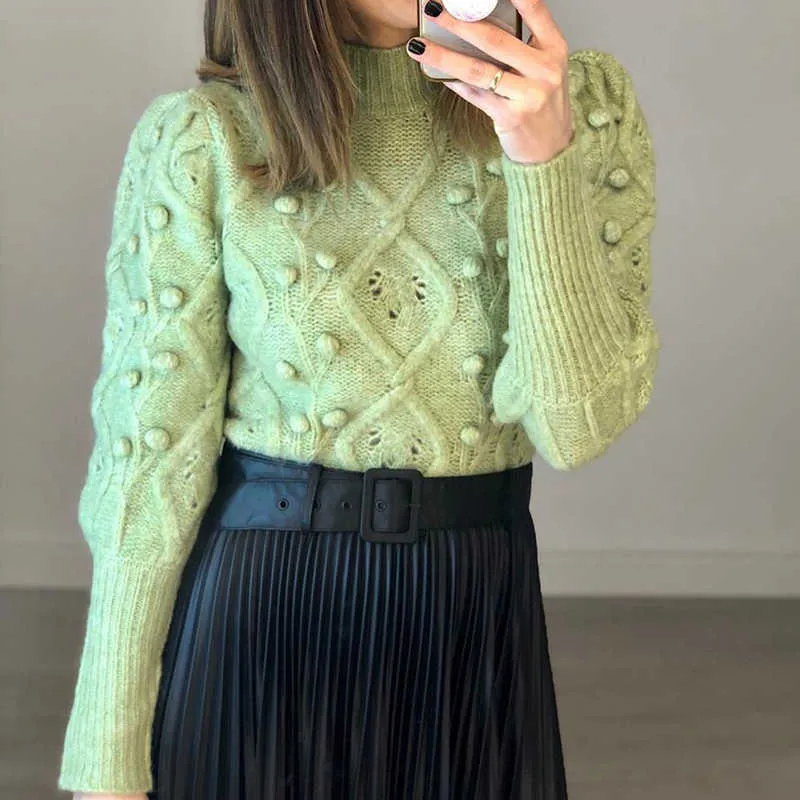 Vintage Women Elegant Green Sweaters Fashion Ladies Knitted Short Pullovers Casual Female Cute White Sweater Girls Chic 210914