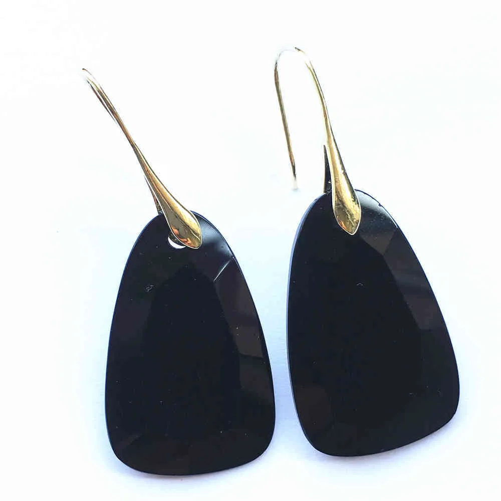 Mode natursten svart onyx agates goth lyx droppe boho söt koppar dangle örhängen för kvinnor hela smycken