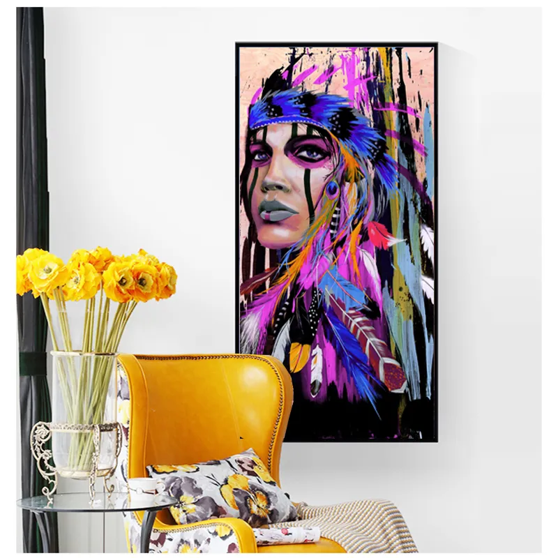 Pintura de lona Mulheres desgaste penas fotos de parede para sala de estar Modern Art Impressões e pôsteres Fotos decorativas