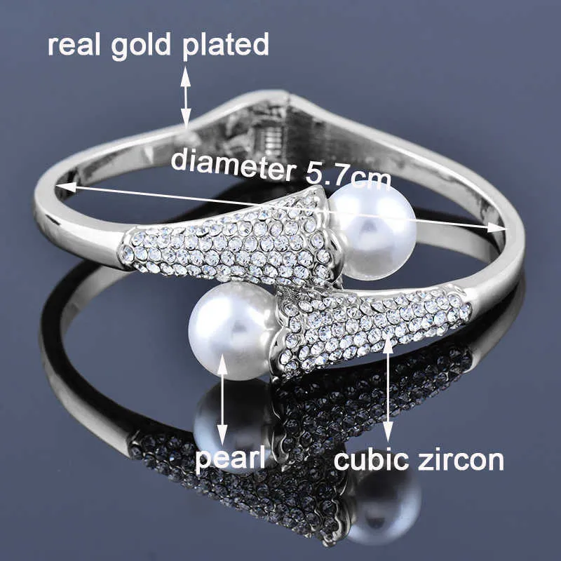 Sinleery Luxe Grote Parel Crystal Manchet Open Bangle Rose Goud Zilver Kleur Bruiloft Armbanden Damesmode Sieraden SL470 SSK Q0719