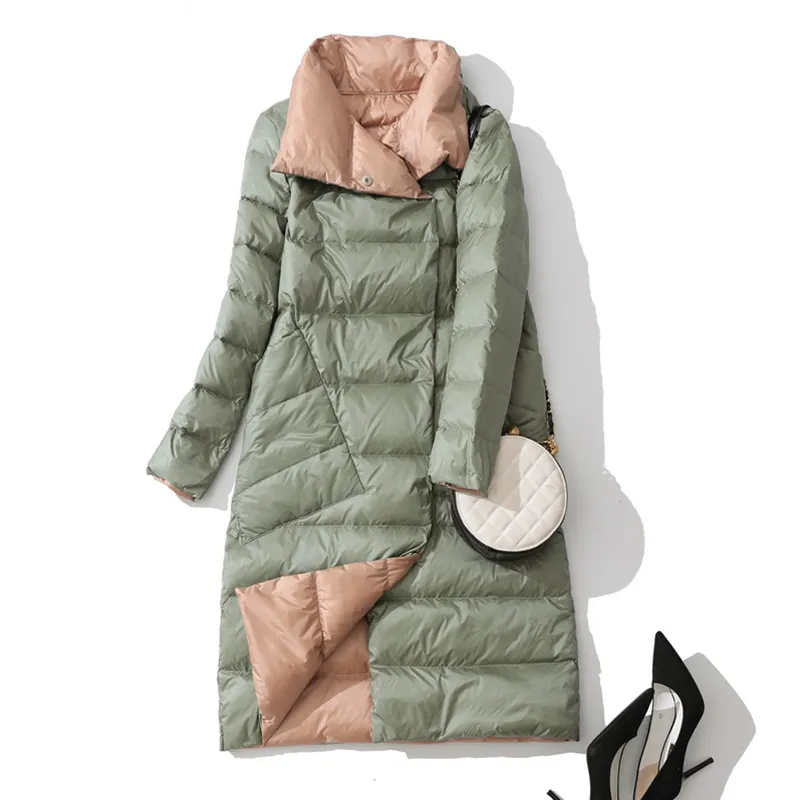 Plus Size 3XL Women Double Sided Down Long Jacket White Duck Coat Winter Breasted Warm Parkas Snow Outwear 210423