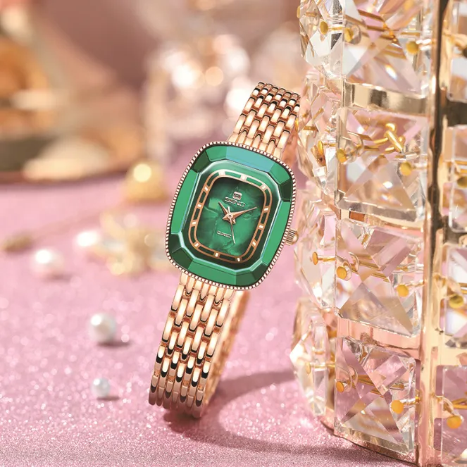 Malachite Design Rétro Élégant Haute Définition Lumineux Femmes Montres Quartz Montre Maille Bande Minéral Hardlex Verre Femelle Bracelet watc252h