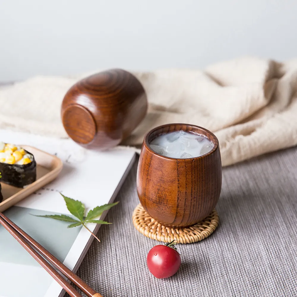 Handgjord trä japansk stil vinglas skull kopp trä öl mjölk te kaffe dricka koppar juice citron teacup