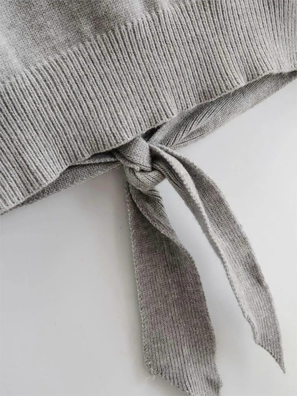 Foridol tricoté col roulé dos nu pulls femme nœud papillon gris automne hiver à manches longues pull décontracté pull 210415