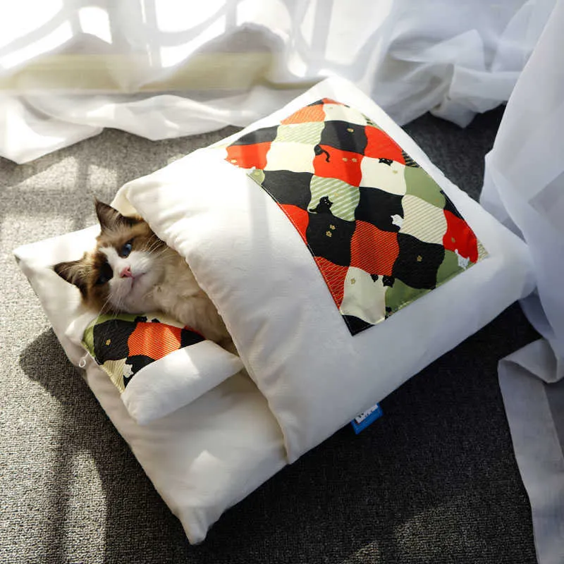Sacco a pelo gatti Cuddle Cave Bed Letti cani Cuccia invernale autoriscaldante con cuscino Futon giapponese cuccioli Cani piccoli gattini 2101006